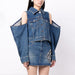 Color-Blue-Autumn Collared Hollow Out Cutout Drop Shoulder Design Short Denim Coat Women Jacket-Fancey Boutique