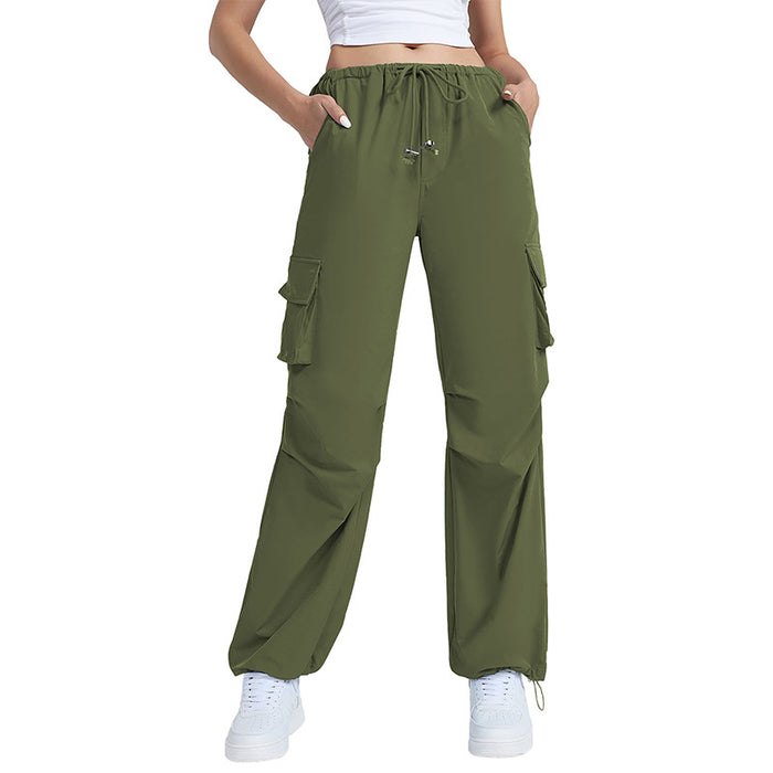 Color-Green-1-Retro Straight Wide Leg Pants Women Autumn Solid Color Multi Pocket Loose Baggy Trousers Casual Working Pants-Fancey Boutique