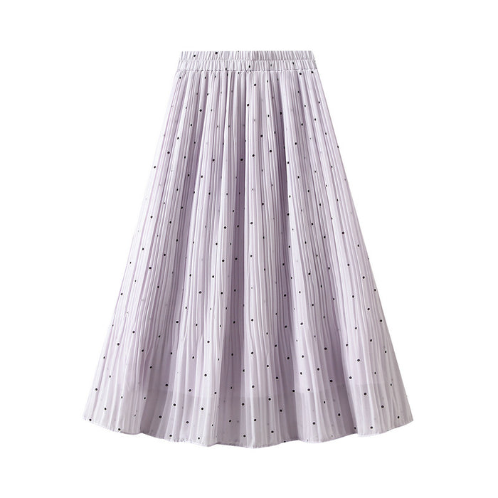 Color-Light Purple-Fresh Small Polka Dot Chiffon Pleated Skirt Women Spring Summer Polka Dot Pleated High Waist A Line Midi Skirt-Fancey Boutique