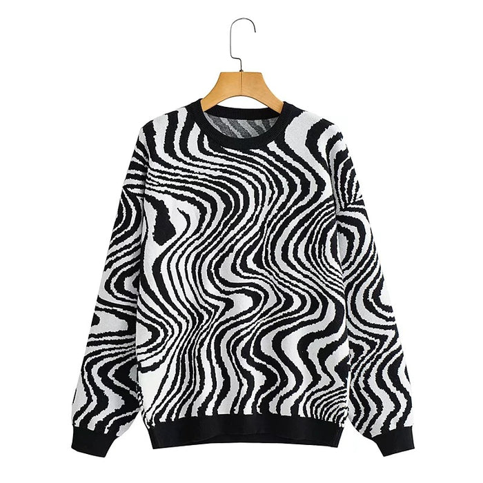 Color-Multi-Street Hipster Personalized Animal Pattern Pullover Sweater Early Autumn Top Loose Slimming round Neck Long Sleeve Sweater-Fancey Boutique