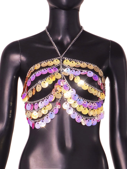 Nightclub Handmade Stitching Sequin Sequin Sling Top-Multi-Fancey Boutique