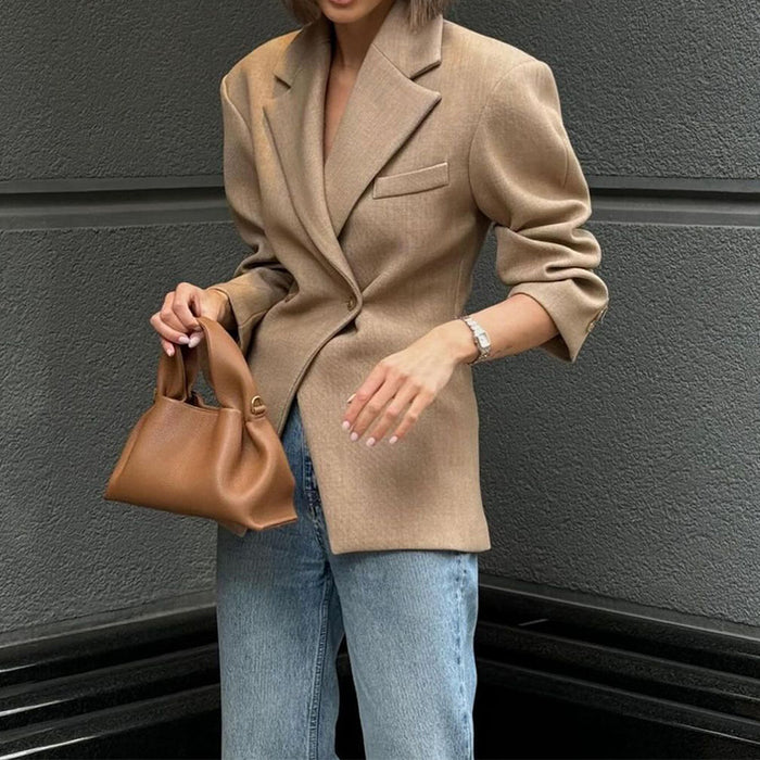 Autumn Winter Women Clothing Solid Color High Grade Thin Business Blazer-Khaki-Fancey Boutique