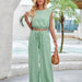Color-Green-Summer Women Clothing Solid Color Round Neck Slim Fit Sleeveless Top Trousers Suit-Fancey Boutique