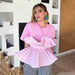 Summer Elegant Slim Fit Slimming round Neck Ruffled Stitching Design Short Sleeve Women T shirt-Pink-Fancey Boutique