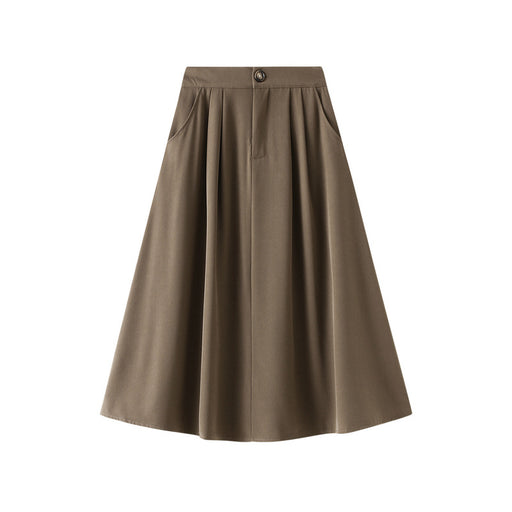 Color-Deep Coffee-Skirt Women Autumn High Waist A line Skirt Long Skirt Slimming Large Hem Umbrella Skirt Drape Skirt-Fancey Boutique