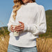 Color-White-Women Clothing Solid Color Lantern Sleeve Mock Neck Sweater British Loose Pullover Sweater-Fancey Boutique