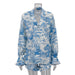 Summer Suit Chinese Printed Bell Sleeve Shirt Top Shorts Ruffled Two Piece Set-Blue-Fancey Boutique