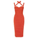 Color-Orange-Dress Spring Bandage Dress Simple Sexy Stand up Collar Hollow Out Cutout Backless Slim Fit Dress-Fancey Boutique