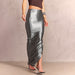 Women Summer Solid Color Personalized Bright Slit Slim Fitting Sheath Long Skirt-Gray-Fancey Boutique