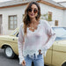 Color-Pink Pullover Women-Pullover Women Loose Short V Neck Women Sweater Autumn Winter Tassel Knitwear-Fancey Boutique