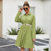 Color-Green-Spring Women Clothing Solid Color Shirt Collar Long Sleeve Casual Dress-Fancey Boutique