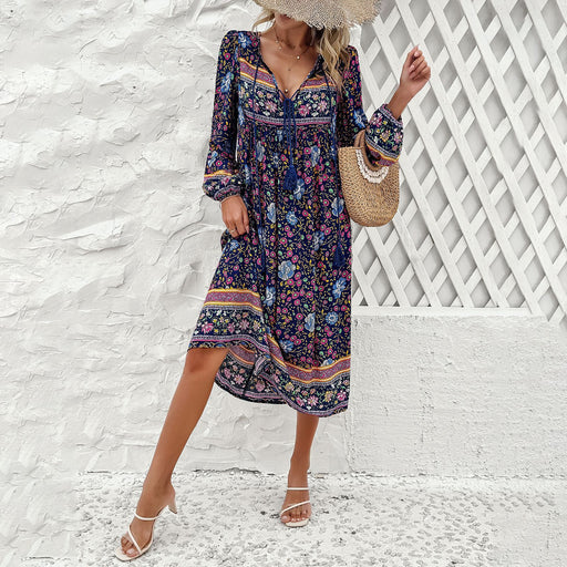 Color-Purplish blue-Women Clothing Spring Summer Casual Holiday Floral Print Long Sleeve Dress-Fancey Boutique