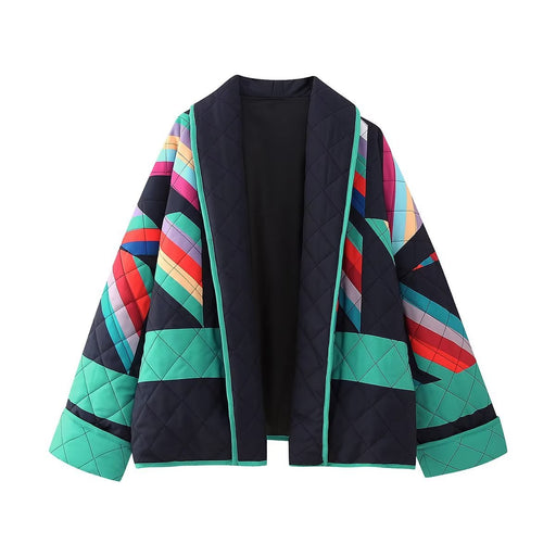 Color-Multi-Winter Women Clothing Stitching Collared Loose Cardigan Cotton Jacket Short Coat-Fancey Boutique