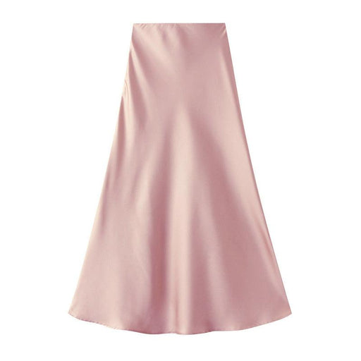Color-Pink-High End Draping Acetate Satin Skirt Women Summer Mid Length Fishtail Skirt High Waist Slimming Hip Skirt-Fancey Boutique