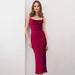 Color-Burgundy-Spring Satin Little Red Dress Swing Collar Strap Fishtail Dress Chic-Fancey Boutique