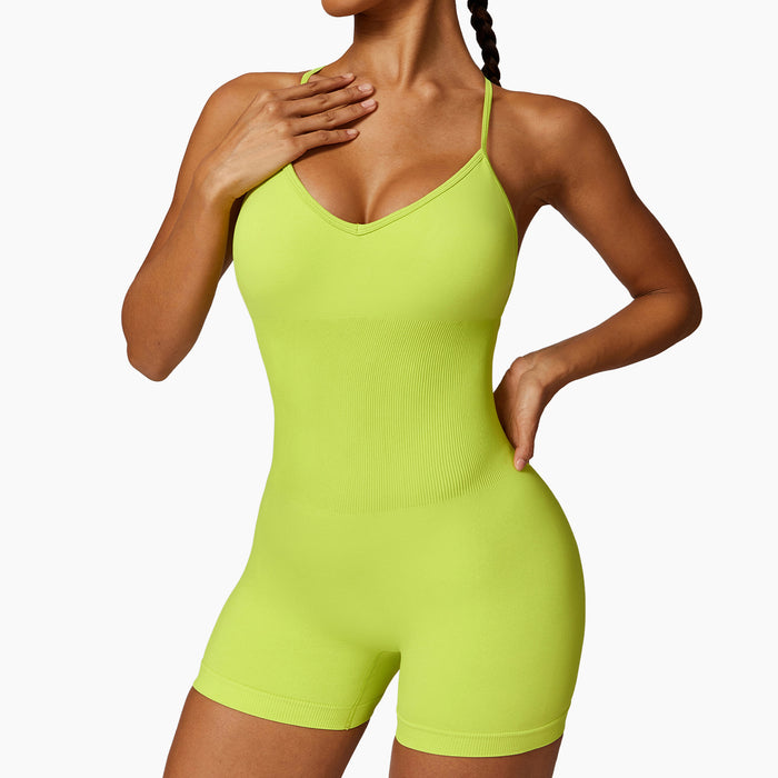 Color-Hollow Out Cutout-out Beauty Back Seamless Yoga Jumpsuit Skinny Slimming Hip Lifting Fitness One Piece Sportswear for Women-Fancey Boutique