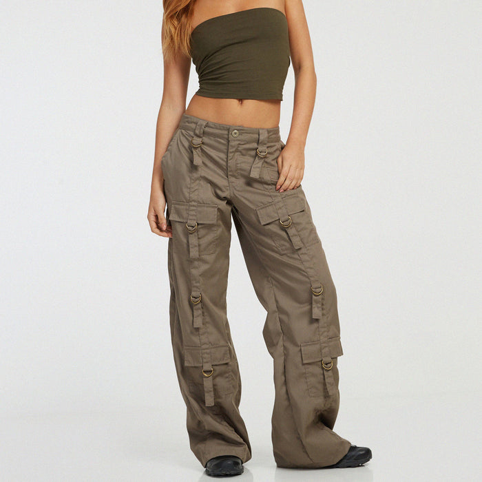 Color-Army Green-Autumn Winter Women Clothes Casual Pants Pocket Low Waist Jeans Sexy Retro Straight Cargo Trousers-Fancey Boutique