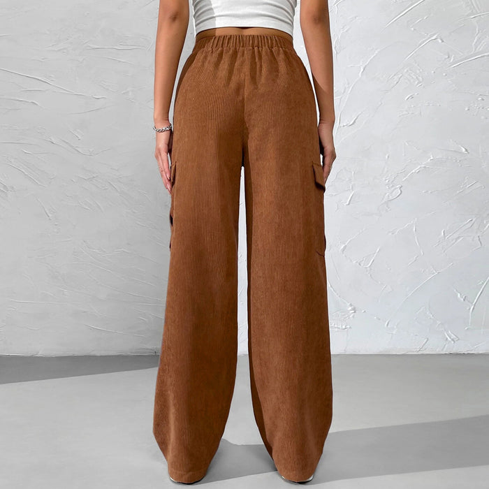 Autumn Winter Women Clothing Loose Elastic Waist Overalls Corduroy Wide Leg Straight Casual Trousers-Fancey Boutique