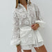 Sexy Suit Spring Autumn Cotton Embroidered Transparent Shirt High Waist Shorts-Fancey Boutique