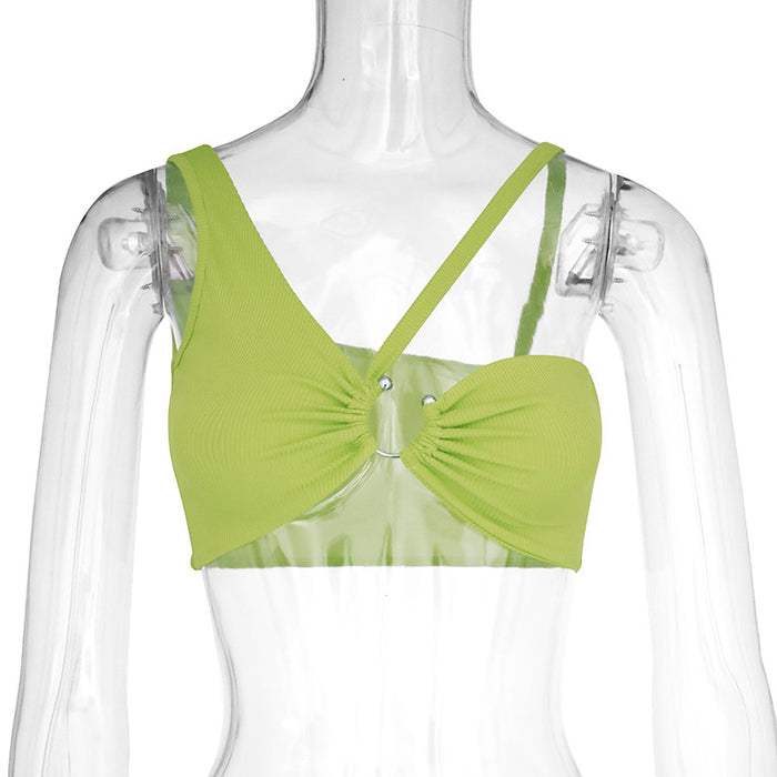 Color-Matcha Green-Strap Short Top Sexy Vest Women Hollow Out Cutout Clothes-Fancey Boutique