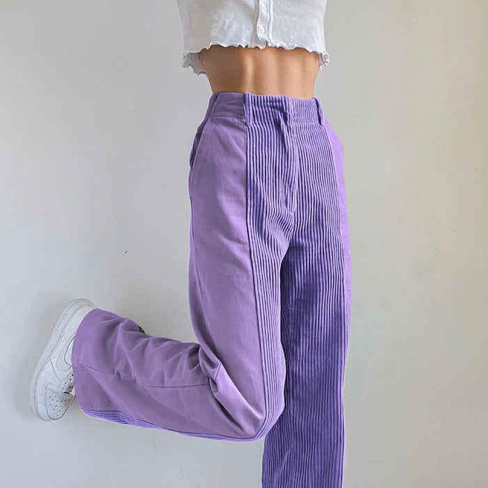Color-Purple-Autumn Winter Women Clothing Work Pant Business Pants Loose Assorted Colors Pants Solid Color Corduroy Pants-Fancey Boutique