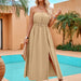 Color-Apricot-Casual Summer Women Clothing Solid Color Tube Top Waist Tight Trend Maxi Dress-Fancey Boutique