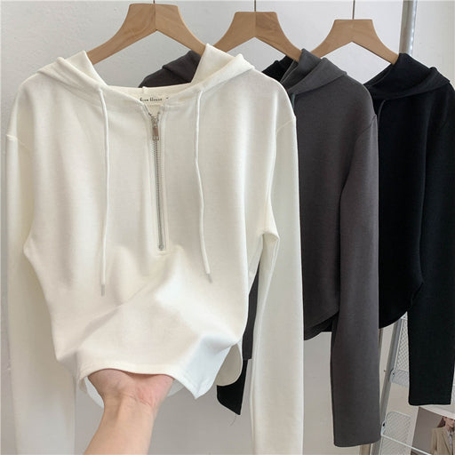 Thread Dralon Hooded Long Sleeve Coat T Shirt Women Autumn Winter Thickening Brushed Niche Short Top-Fancey Boutique