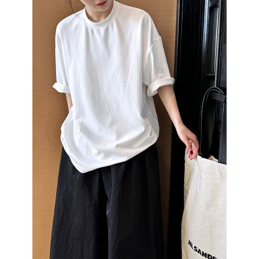 Korean Brushed Half Sleeve T shirt Women Drop Shoulder Large Minimalist Bottoming Shirt Short Sleeve Top-Fancey Boutique