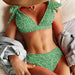 Color-Green-Polka Dot Element Sexy Deep V Plunge Split Bikini Swimsuit-Fancey Boutique