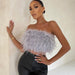 Color-Gray-Fashion Feather Fur Tube Top Party Sexy Top Crop Top Tank Camis-Fancey Boutique