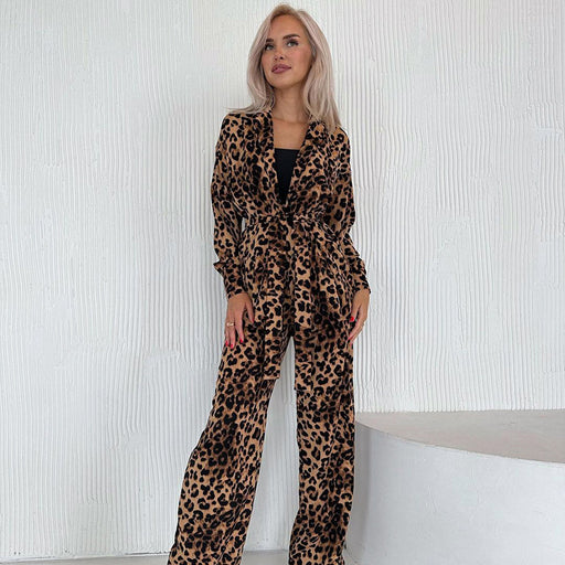Color-Leopard-Autumn Leopard Print Loose Comfortable Long Sleeve Trousers Pajamas Two Piece Set Ladies Homewear-Fancey Boutique