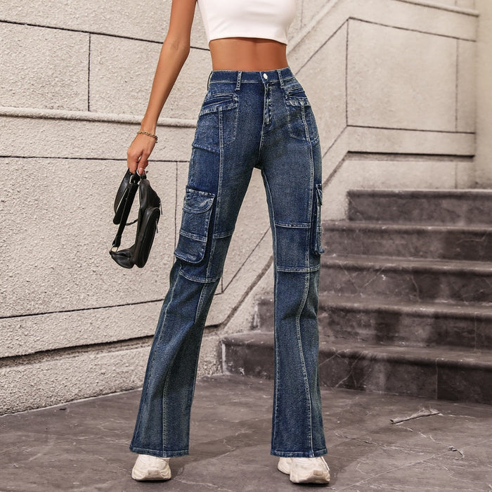 Fashionable Cargo Pants Multi Pocket Sexy All Match High Waist Slimming Straight Denim Trousers Women-Fancey Boutique