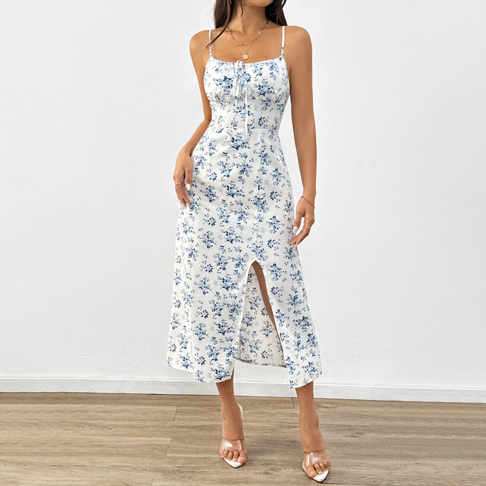 Fresh Air Strap Floral Dress Summer High Waist Pullover A line Midi Dress-Fancey Boutique