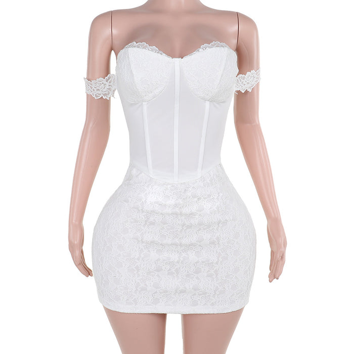 Summer Elegant Sexy Lace Waist off Shoulder Dress Women-White-Fancey Boutique