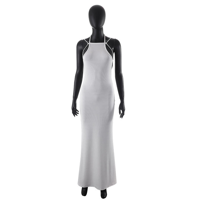 Color-White-Women Clothing Spring Sleeveless Bandage Bare Back Long Fish Tail Slim Dress-Fancey Boutique