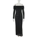 Summer Maxi Dress Sexy Slim off Shoulder Ring Dress Women-Black-Fancey Boutique