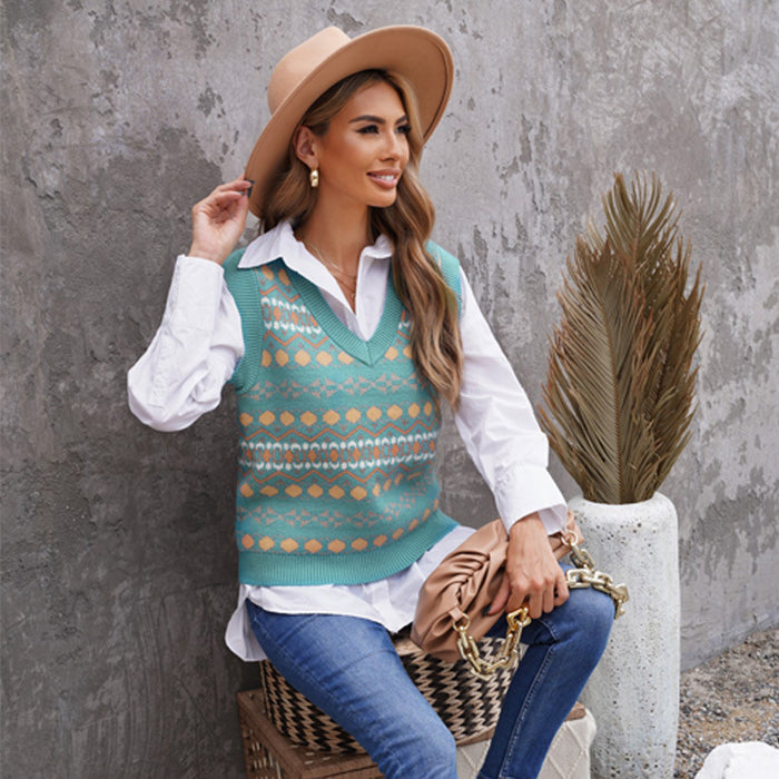 Color-Green-winter Sweater Vest Women Casual Loose V-neck Pullover-Fancey Boutique