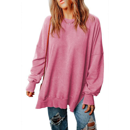 Color-Pink-Simple Solid Color Loose Pullover Top Women Autumn Multicolor Minimalism All Matching Hoodie-Fancey Boutique