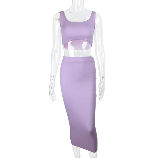 Color-Purple-Women Clothing Sexy Vest Two-Piece Set Crop-Top Short Top Fried Street Suit Skirt Summer-Fancey Boutique