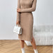 Color-Apricot-Backless Round Neck Slim Slimming Slit Sheath Dress-Fancey Boutique