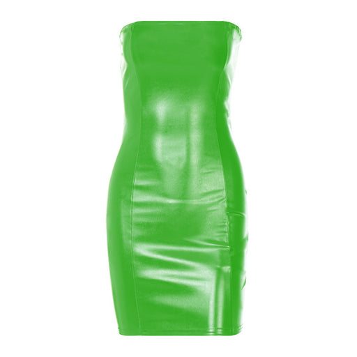 Color-Green-Sexy Bandeau Slim Fit Slimming Sheath Women Faux Leather Dress Women Clothing-Fancey Boutique