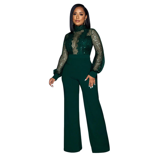 Color-Dark Green-Women Wear Hollow Out Cutout out See through Long Sleeved Trousers Lace up Jumpsuit-Fancey Boutique