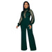 Color-Dark Green-Women Wear Hollow Out Cutout out See through Long Sleeved Trousers Lace up Jumpsuit-Fancey Boutique