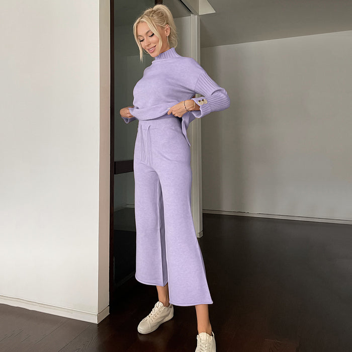 Women Clothing Autumn Winter Sweater Half Turtleneck Soft Sweater Two Pieces-Lavender Purple-Fancey Boutique