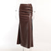 Color-Coffee Color Skirt-Pleated Faux Leather Cropped Top Women Tight Split Hip Skirt Set-Fancey Boutique