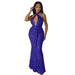 Color-Blue-Dress Halter Cut out Ribbon Sequined Sexy Nightclub Dress-Fancey Boutique