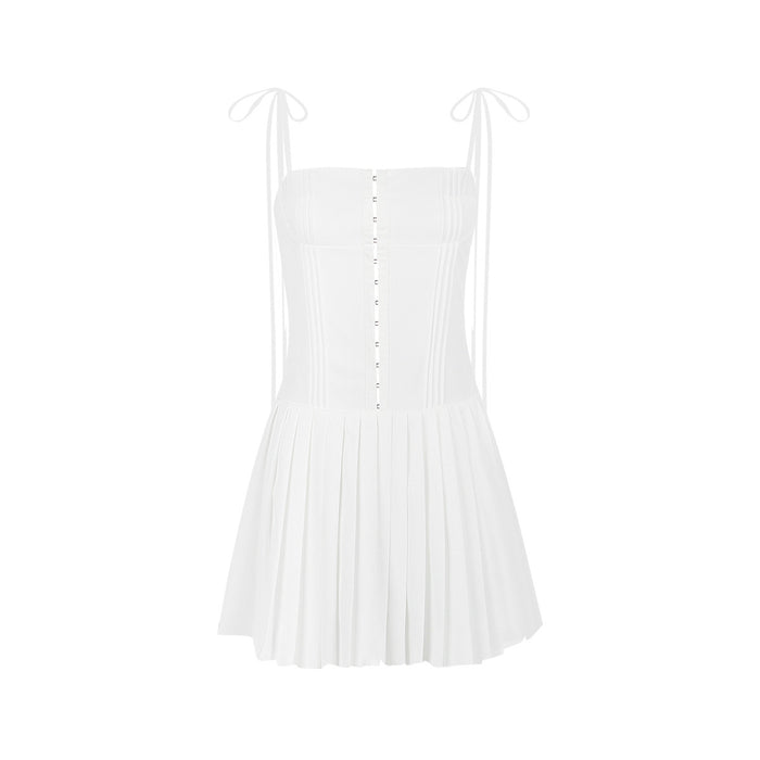 Women Clothing Sexy Backless White Summer French Strap Dress-Fancey Boutique