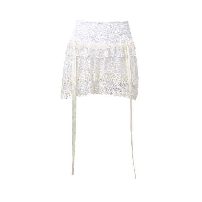 Color-White-Women Clothing Summer Sexy Sexy Sexy Lace Stitching Low Waist French Sweet Skirt-Fancey Boutique