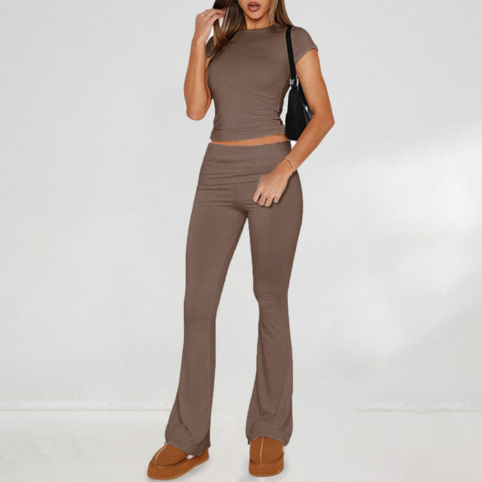 Color-Brown-Women Clothing Spring Summer Casual Solid Color Slim Fit Short Sleeve Suit-Fancey Boutique