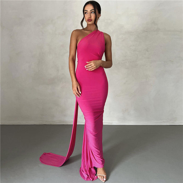 Color-Coral Red-Summer Women Clothing Sexy Backless Halter Sheath Slim Fit Evening Dress Dress for Women-Fancey Boutique